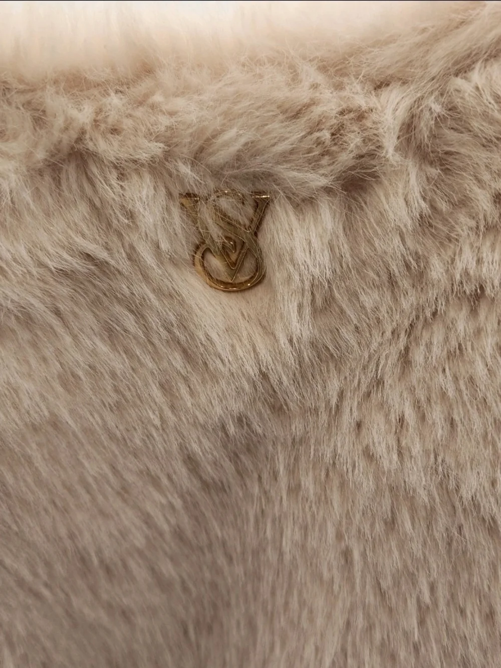 Victoria's Secret Cream Faux-Fur Tote with Gold Accent